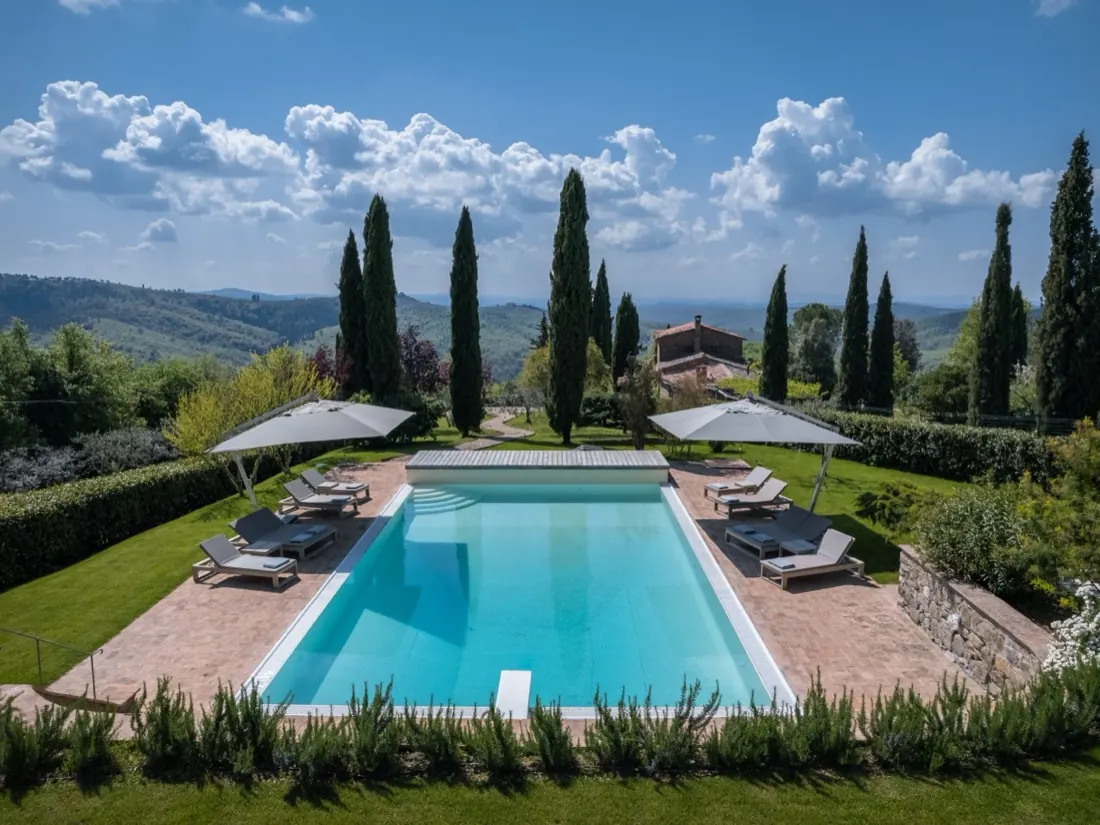The pool, with the hills beyond